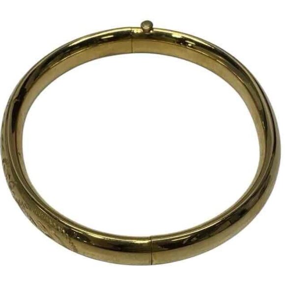 Vintage 14KT Gold Filled Floral & Initials Engraved Hinged Bangle Bracelet - Picture 3 of 7